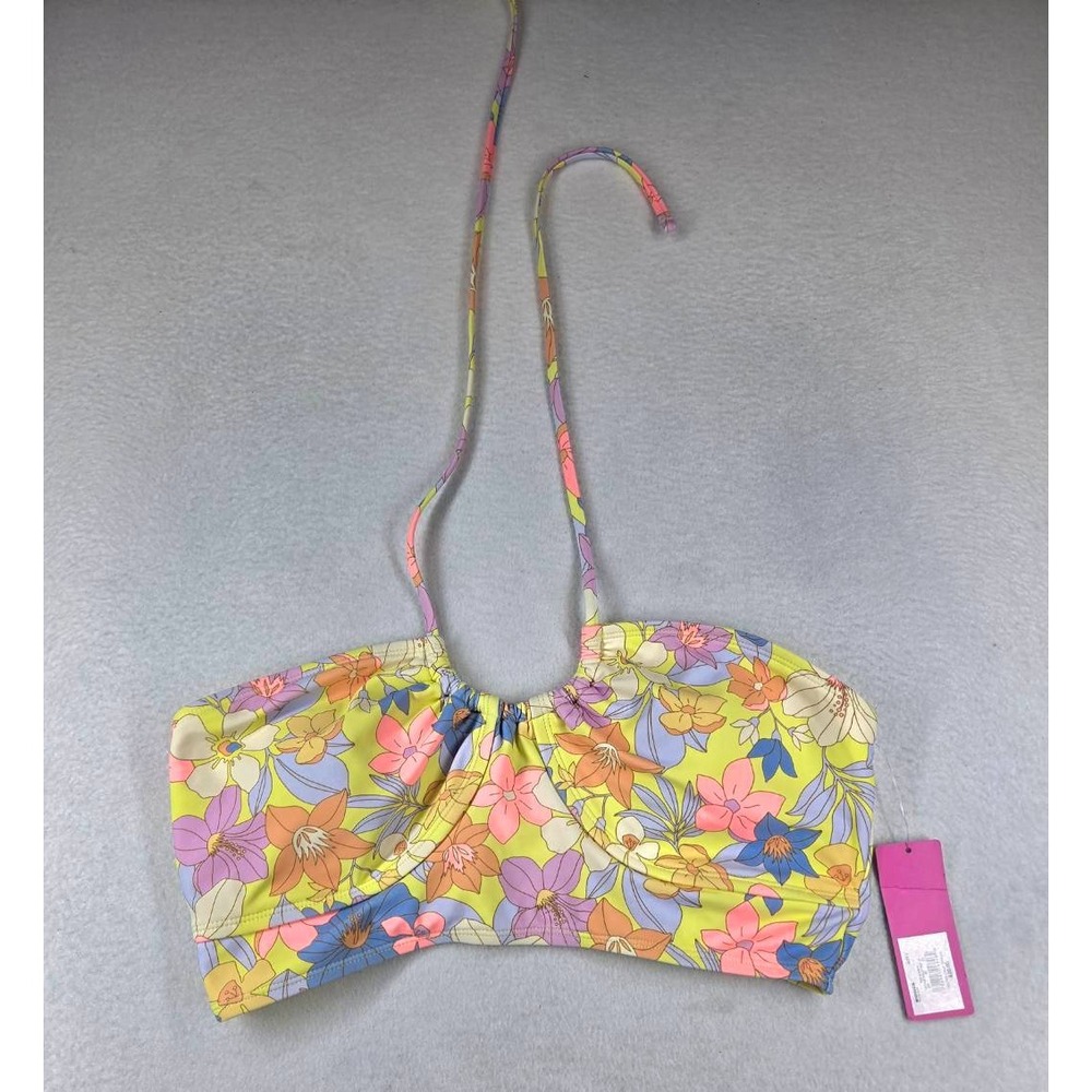Ninety-Nine Womens Floral Halter Crop Tankini Swim Top Yellow NG22TB01JP L